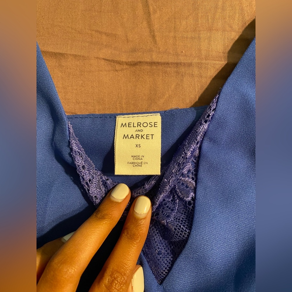 Melrose Market Cobalt Blue Silky Top - Picture 2 of 3